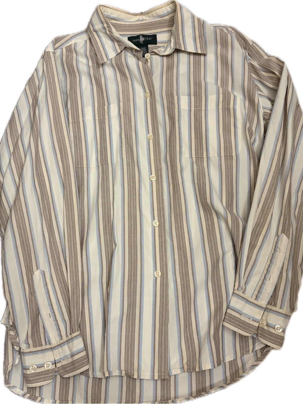 VINTAGE 90s Hunt Club Striped Button Down Shirt L Cotton Hong Kong Preppy